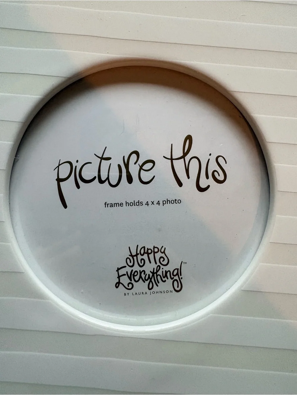 Coton Colors Happy Everything- Round Frame w/White stripes- holds 1 4x6 picture